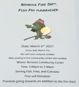 Renwick Fire Department Fish Fry Fundraiser @ Renwick Community Center