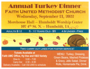 Faith United Methodist Church, ANNUAL TURKEY DINNER