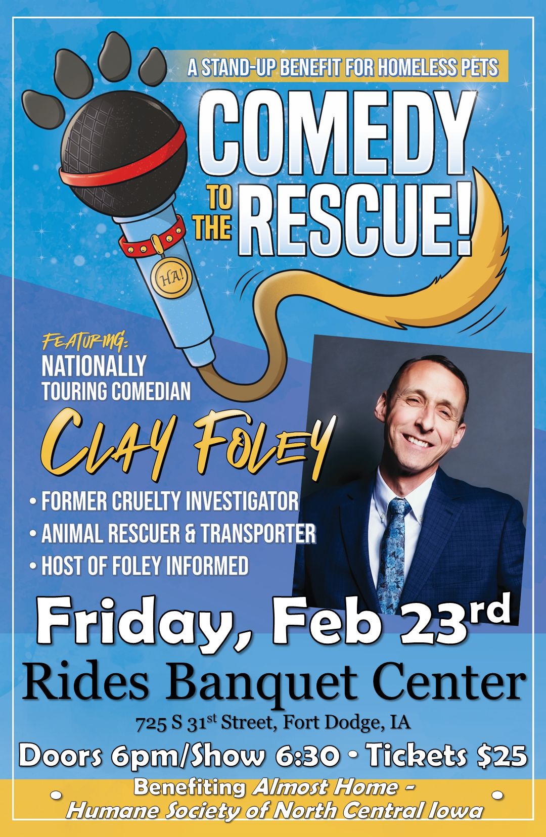 "Comedy to the Rescue" Featuring Clay Foley Benefit for Almost Home Humane Society