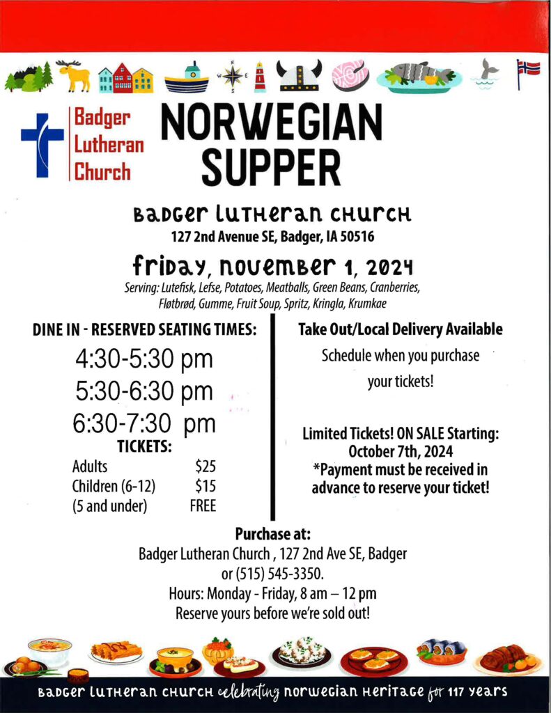 Badger Lutheran Church - Norwegian Supper @ Badger Lutheran Church