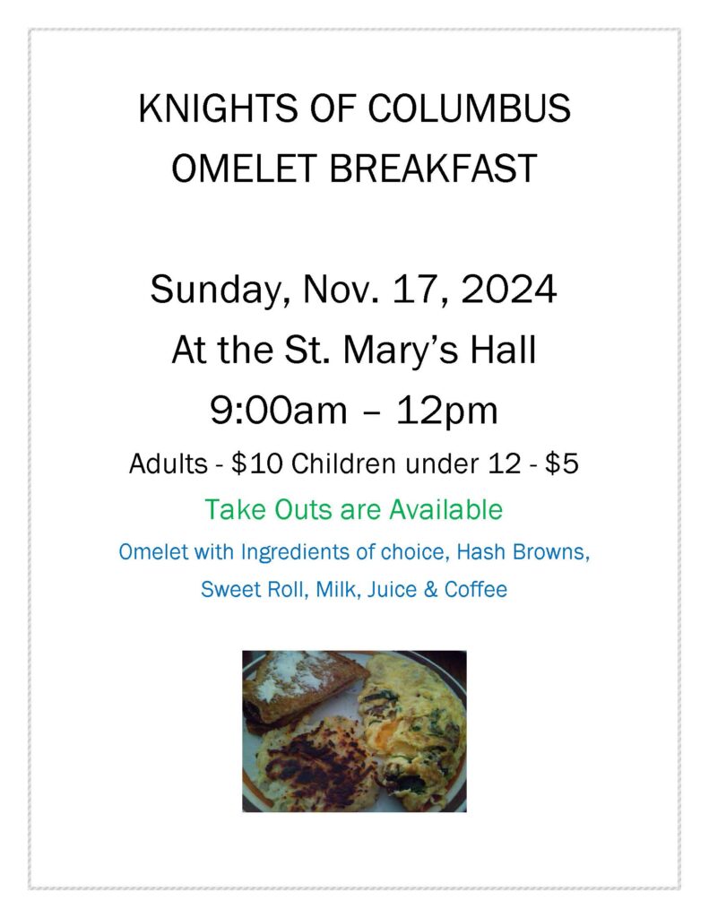 St. Mary's Knights of Columbus Omelet Breakfast @ St. Mary's Hall