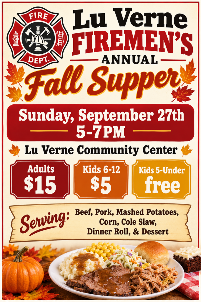 Luverene Firemans Annual Fall Supper @ LuVerne Community Center