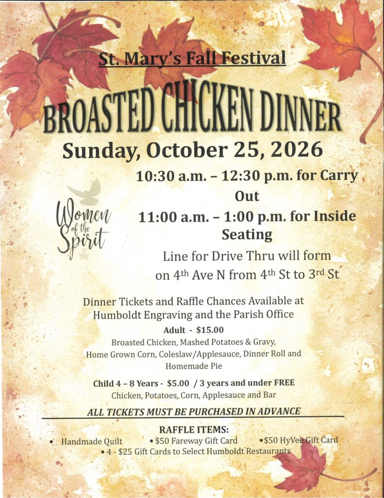 St. Mary's Fall Festival Broasted Chicken Dinner @ St Mary's Church Humboldt